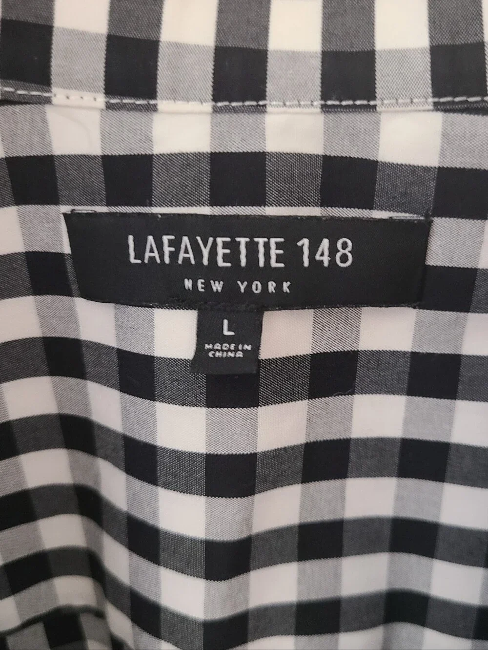 Lafayette 148 Black & White Check ¾ Sleeve Button Front Shirt Sz L - Picture 6 of 11
